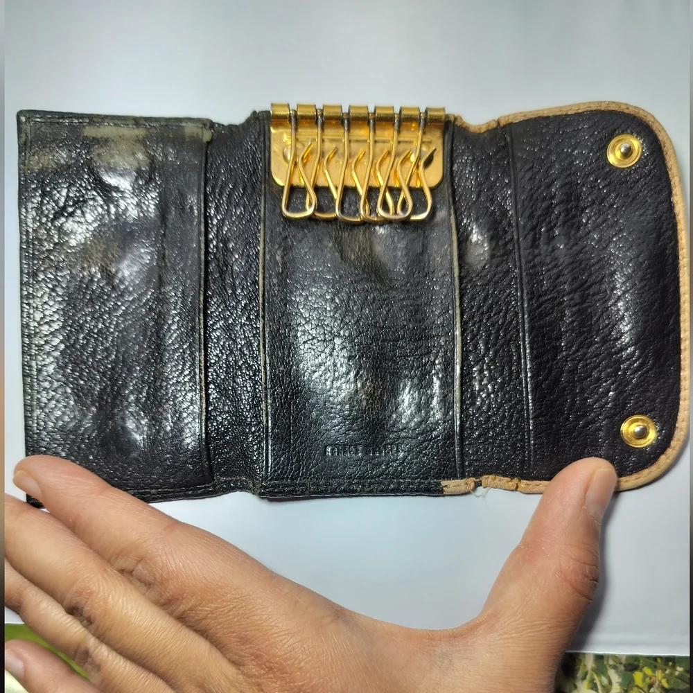 Miu Miu Madras Bicolore Key Holder Small Wallet Card Holder Black Cream Vintage - Picture 4 of 13